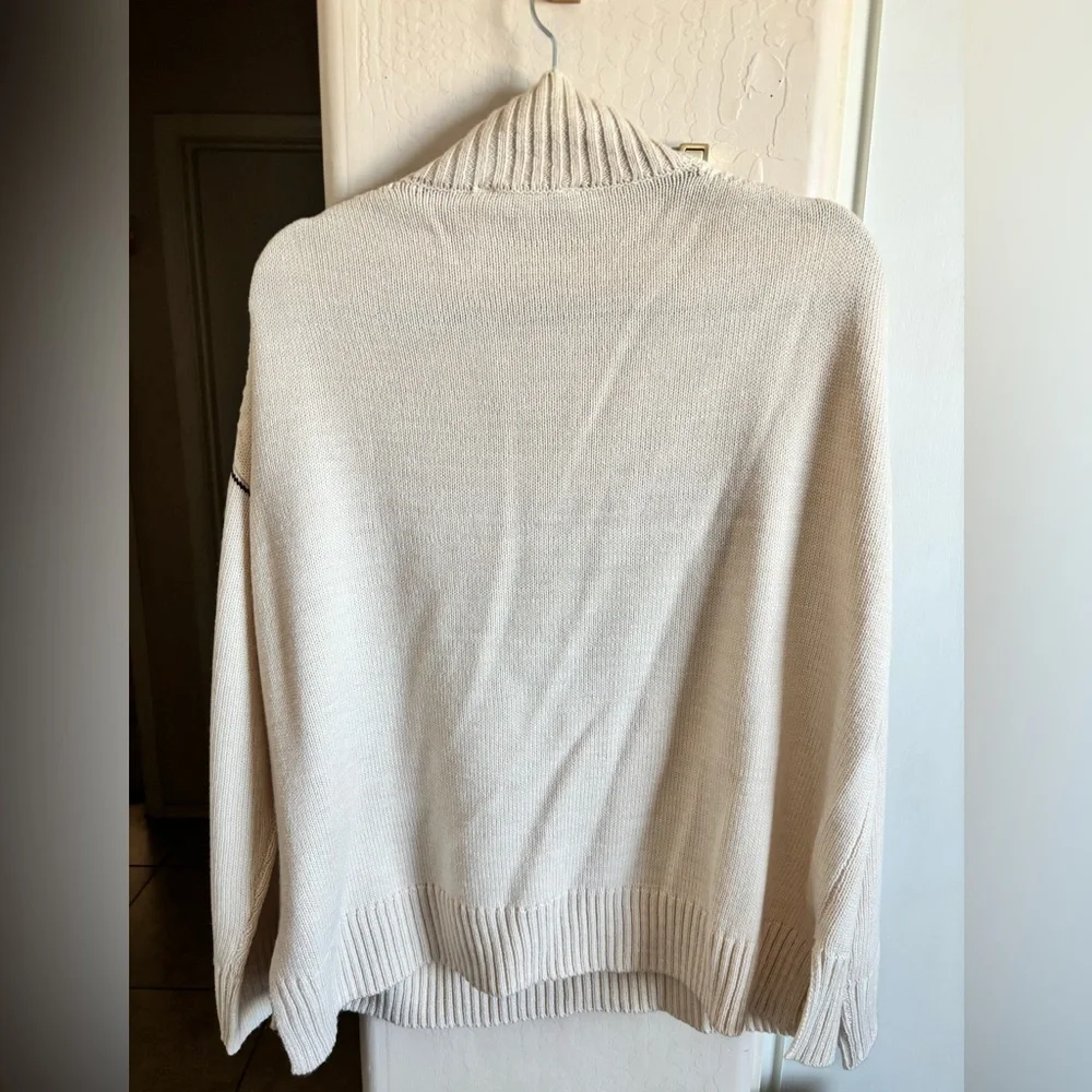 NWT DKNY Women's Cream Turtleneck Sweater with burgundy lettering, Size XL - Picture 6 of 7
